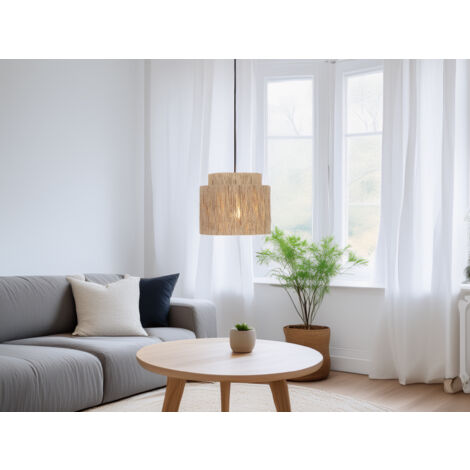 LED Pendelleuchte 1-flammig aus Jute Natur im Boho Stil, Ø 31cm