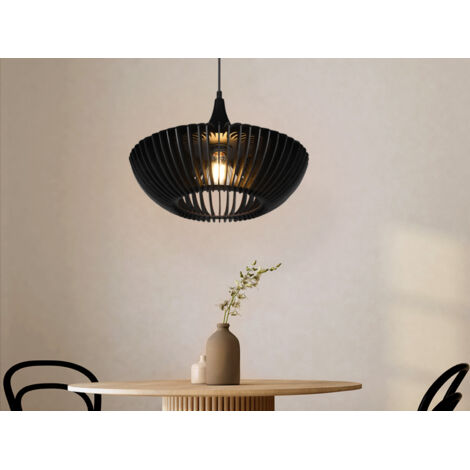 LED Pendelleuchte 1-flammig in Schwarz matt Holz Lamellenlampe, Ø 40 cm