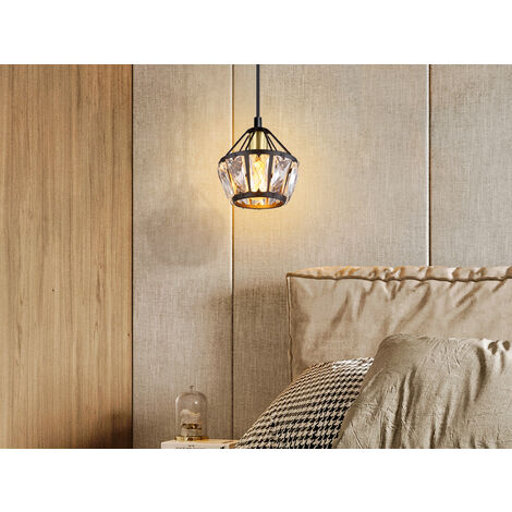 LED Pendelleuchte 1-flammig Metall Schwarz Gold mit Glaskristallen, Ø 12,5cm