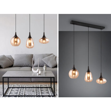 LED Pendelleuchte 3-flammig, Glas amberfarbig, Breite 70cm