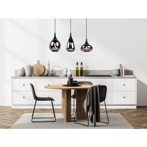 LED Pendelleuchte 3 flammig Glas Chrom verspiegelt & Rauchglas Optik, B: 69cm