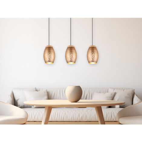 LED Pendelleuchte 3-flammig in Coffee mit ausgefallenem Stanzmuster, B: 71cm