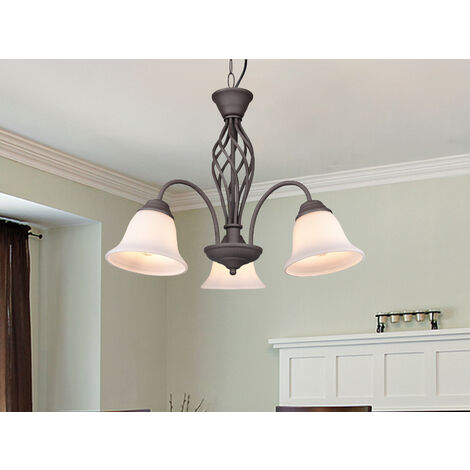 LED Pendelleuchte 3-flammig in Rostoptik mit Glasschirmen, Ø 55cm