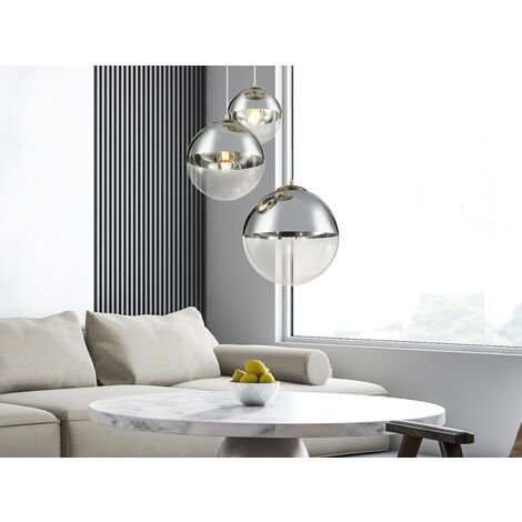 LED Pendelleuchte 3-flammig mit Glaskugeln in Chrom & Klarglas, Ø 51cm