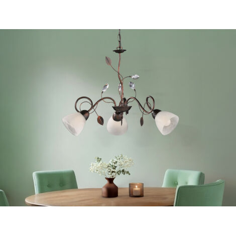 LED Pendelleuchte 3-flammig mit Glasschirmen und Kristalldeko, Ø 70cm