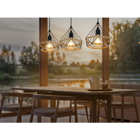 LED Pendelleuchte 3-flammig mit Hanfseil und Drahtgestell, Breite 100cm