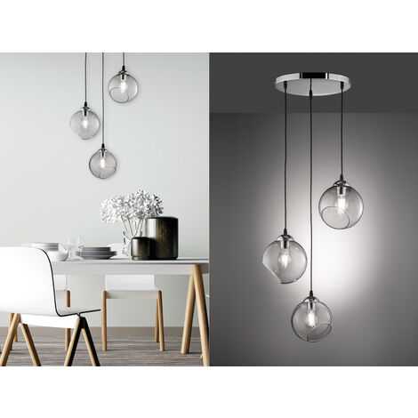 LED Pendelleuchte 3-flammig mit Rauchglas Glaskugeln, Ø 35cm
