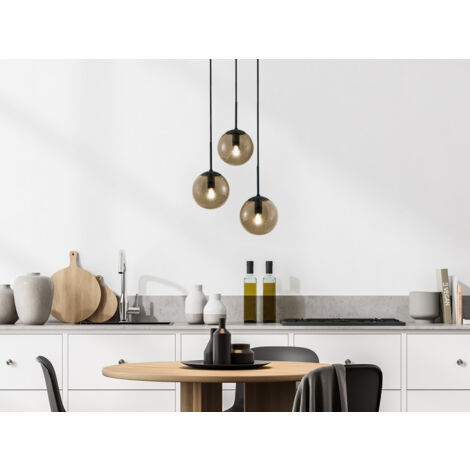 LED Pendelleuchte 3-flammig mit Rauchglas Kugeln, Ø 30cm