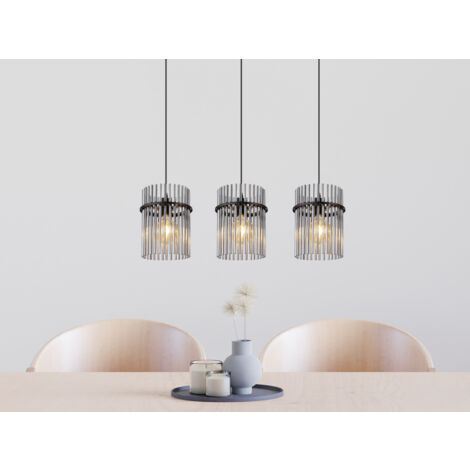 LED Pendelleuchte 3-flammig mit Rauchglas Stäben, Breite 80cm