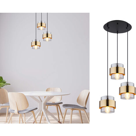 LED Pendelleuchte 3-flammig mit Rauchglas und Messing, Ø 45cm