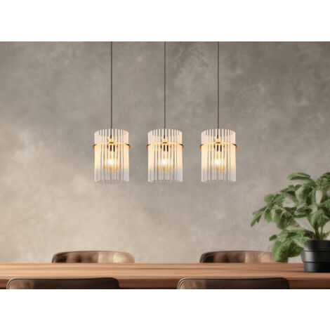 LED Pendelleuchte 3-flammig mit transparenten Echtglas Stäben, Breite 80cm