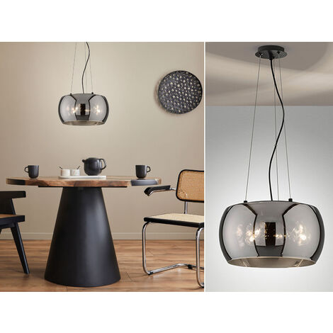 LED Pendelleuchte 3-flammig rund aus Rauchglas Industrial, Ø 40cm