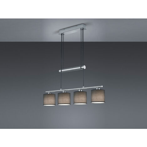 LED Pendelleuchte 4-flammig Grau höhenverstellbar mit Stoffschirmen, B: 77cm