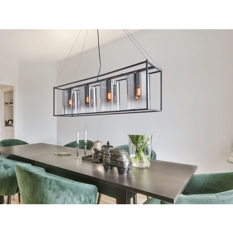 LED Pendelleuchte 4-flammig lang Schwarz mit Rauchglas, Breite 115cm