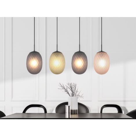 LED Pendelleuchte 4-flammig mit farbigen ovalen Glasschirmen B: 117cm