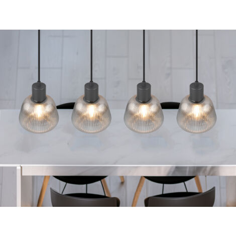 LED Pendelleuchte 4-flammig mit Glasschirmen Chrom bedampft, B: 90cm