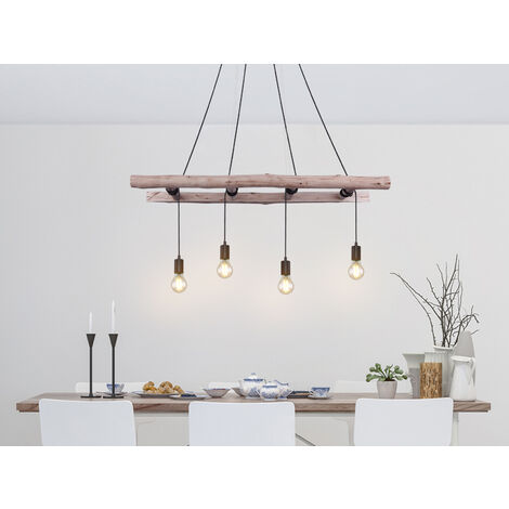 LED Pendelleuchte 4-flammig mit Leiter Holzbalken 192cm lang, Breite 115cm