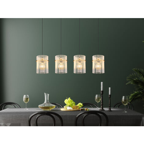 LED Pendelleuchte 4-flammig mit transparenten Echtglas Stäben, B 110cm