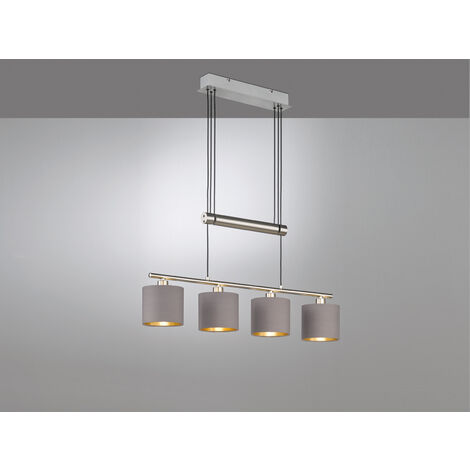 LED Pendelleuchte 4-flammig Taupe höhenverstellbar mit Stoffschirmen, B: 77cm