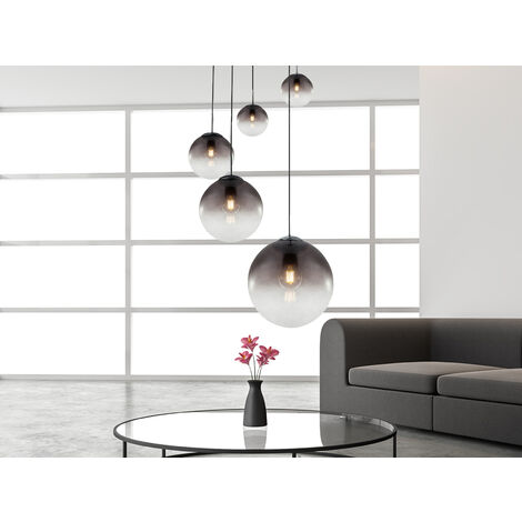 LED Pendelleuchte 5-flammig mit Glaskugeln aus Rauchglas, Ø 65cm
