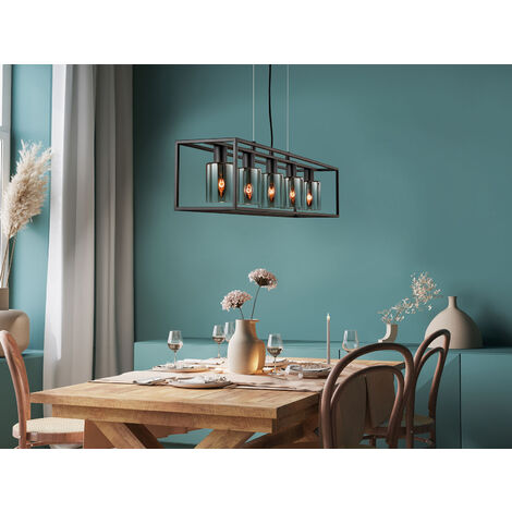 LED Pendelleuchte 5-flammig Schwarz mit Rauchglas, Breite 95cm