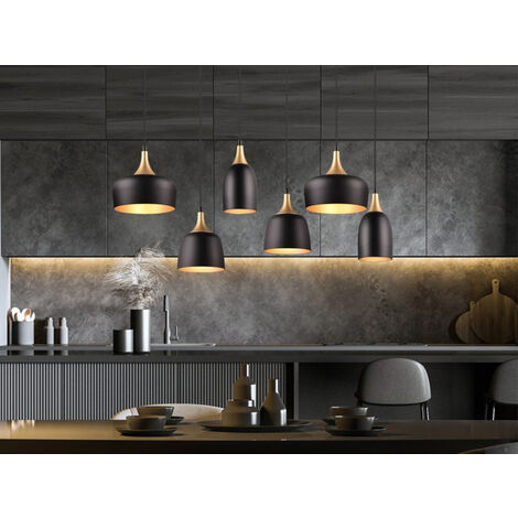 LED Pendelleuchte 6 flammig Metall Schwarz Gold, Breite 90cm