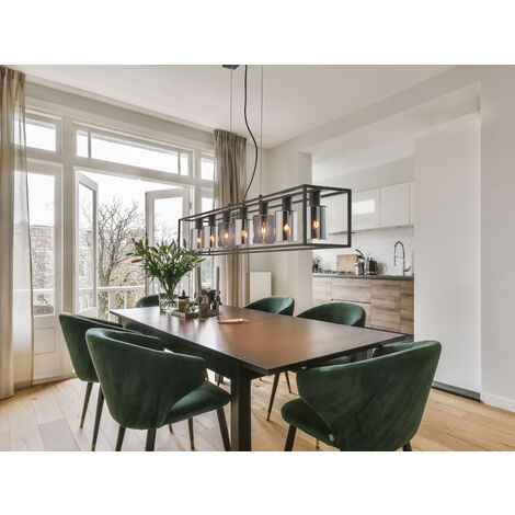 LED Pendelleuchte 7-flammig Schwarz lang mit Rauchglas, Breite 130cm