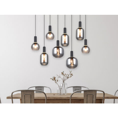 LED Pendelleuchte 8-flammig mit Glasschirmen Chrom bedampft, Breite 120cm