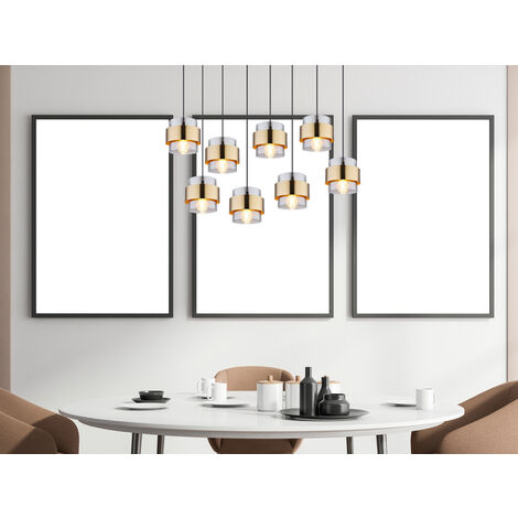 LED Pendelleuchte 8-flammig mit Rauchglas und Messing, Breite 103cm