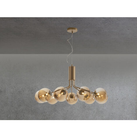 LED Pendelleuchte 9-flammig Messing & Amberglas, Ø 83cm