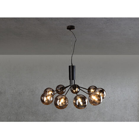 LED Pendelleuchte 9-flammig Schwarz & Rauchglas, Ø 83cm
