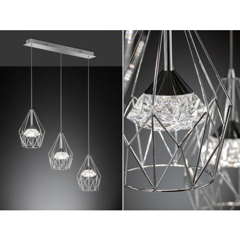 LED Pendelleuchte AMY 3-flammig mit Gitter Lampenschirmen Silber, Breite 76cm