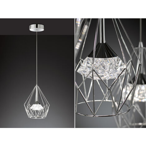 LED Pendelleuchte AMY mit Gitter Lampenschirm 1-flammig Silber, Ø 25cm