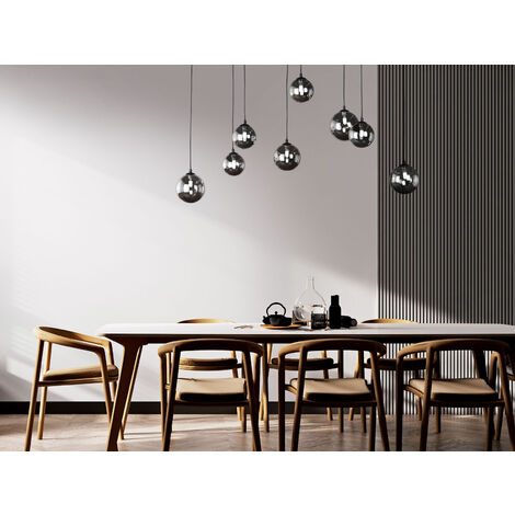LED Pendelleuchte BALA 8-flammig Schwarz mit Rauchglas Kugeln, Breite 115cm