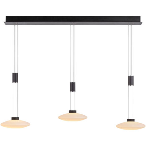 LED Pendelleuchte Hängelampe Wohnzimmerleuchte Esszimmerlampe Deckenleuchte, Metall schwarz Glas, dimmbar höhenverstellbar 3 Flammig, 26W 1800Lm 3000K warmweiß, H 200 cm