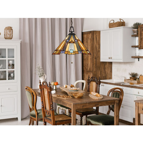 LED Pendelleuchte im Tiffany Design mit buntem Echtglas 3-flammig, Ø 43cm