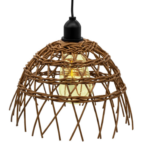 LED Pendelleuchte in Weide Optik warm weiß mit Timer - 23 cm - Hängeleuchte im Rattan Design für Außen und Innen