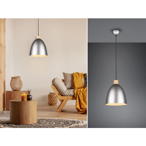 LED Pendelleuchte Lampenschirm Metall/Holz Silber Antik dimmbar, Ø 25cm