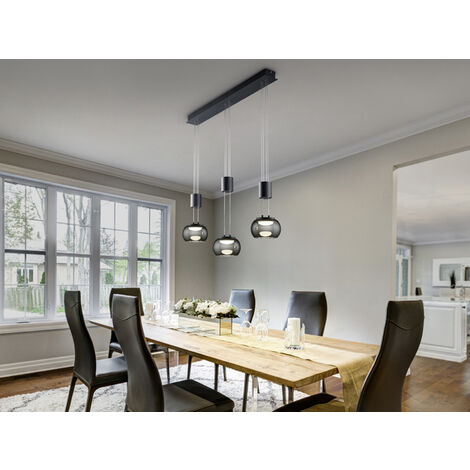 LED Pendelleuchte MADISON 3-flammig Rauchglas, höhenverstellbar, Breite 82cm