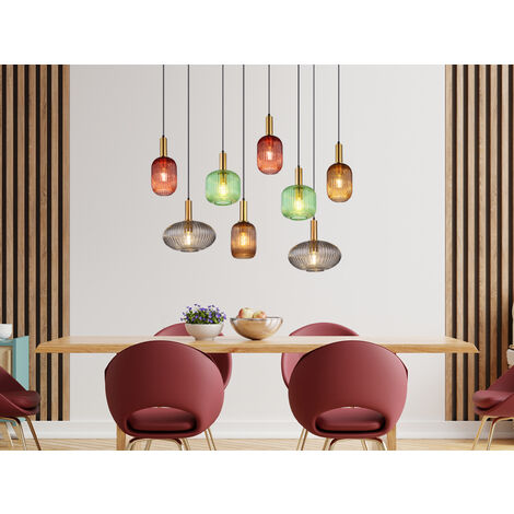 LED Pendelleuchte mehrflammig lang aus Rillenglas Bunt, Breite 125cm