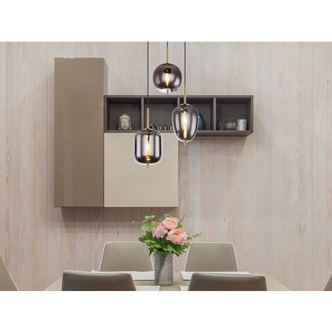 LED Pendelleuchte Metall Messing mit 3 Rauchglaskugeln, Ø 46cm