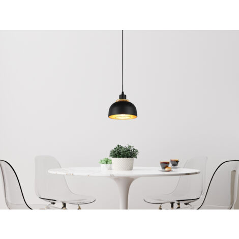 LED Pendelleuchte Metall Schwarz Gold mit Drahtgeflecht, Ø 18cm