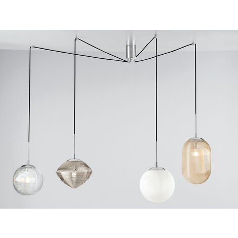 LED Pendelleuchte mit 4 Relief Glas Lampenschirmen, Höhe 166cm