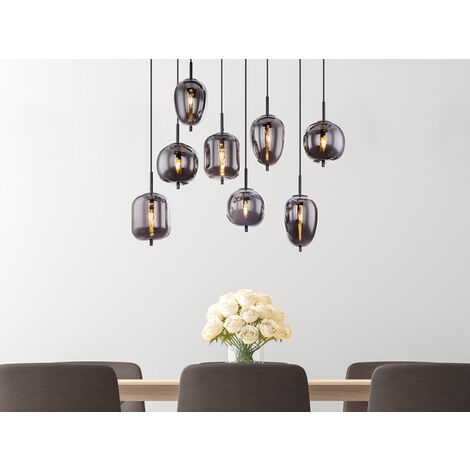 LED Pendelleuchte mit 8 Rauchglaskugeln Metall Schwarz, Breite 94cm