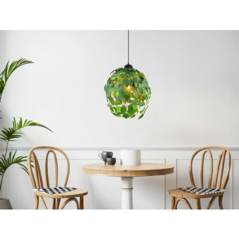 LED Pendelleuchte mit Blätter Lampenschirm in Grün, Ø 38cm