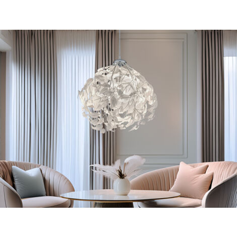 LED Pendelleuchte mit Blätter Lampenschirm in Weiß, Ø 38cm