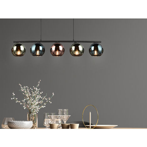 LED Pendelleuchte mit bunt verspiegelten Glaskugeln, Breite 83cm