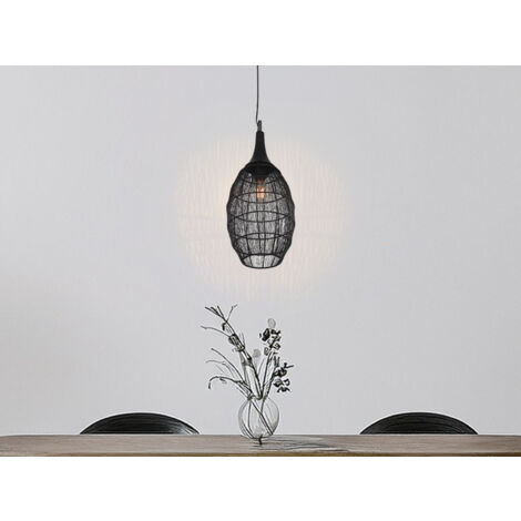 LED Pendelleuchte mit Drahtgeflecht Lampenschirm Oval Schwarz, Ø 26cm