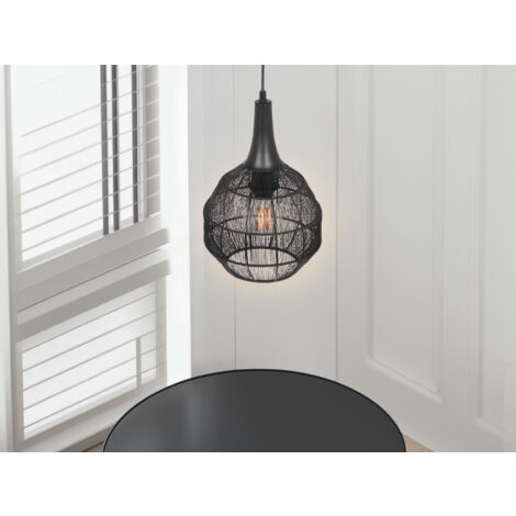 LED Pendelleuchte mit Drahtgeflecht Lampenschirm Schwarz, Ø 26cm