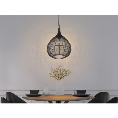 LED Pendelleuchte mit Drahtgeflecht Lampenschirm Schwarz, Ø 42cm
